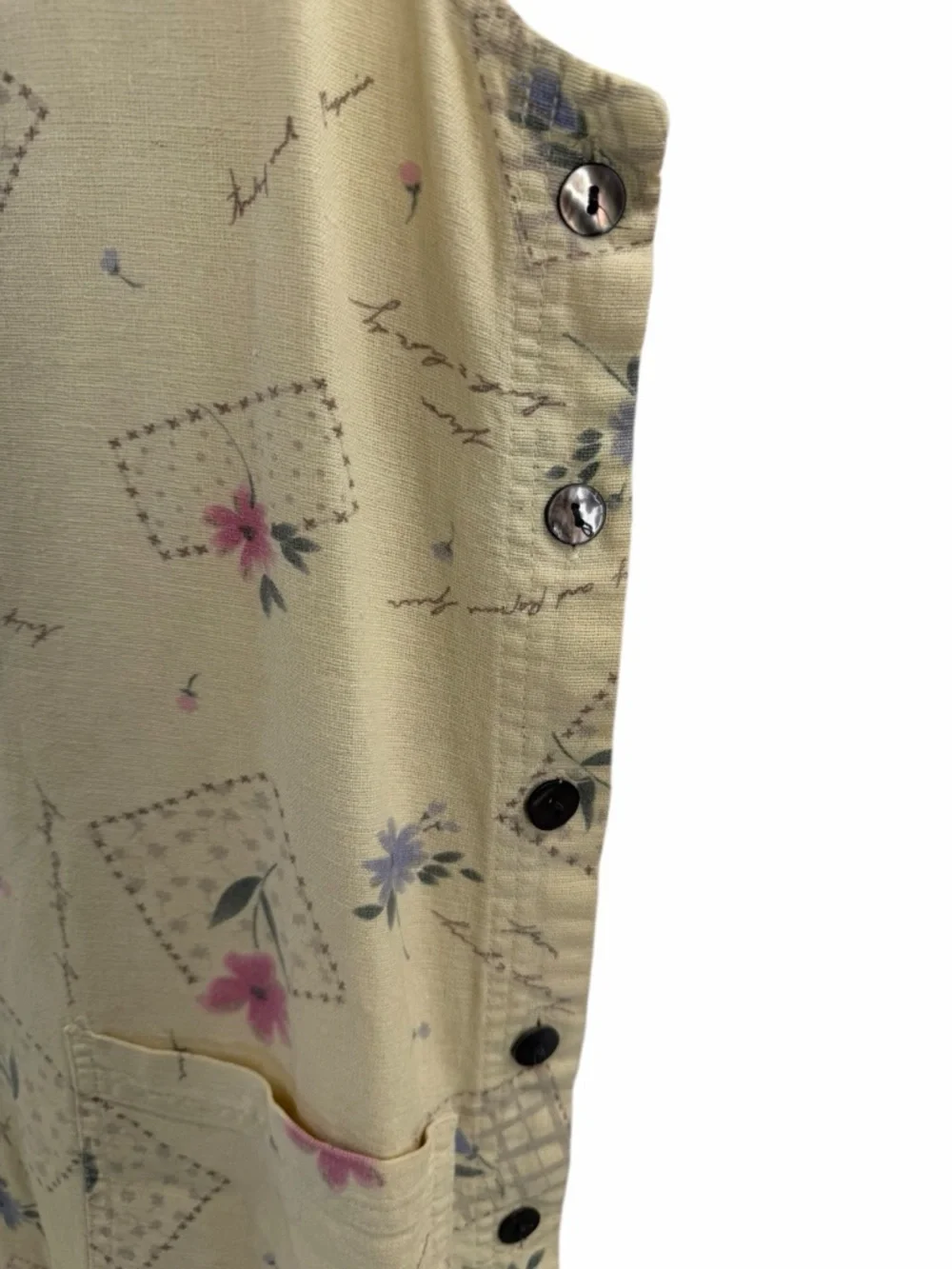 Erika Collection Linen Cotton‎ Yellow Floral Cottage Core Midi Shift Dress Small